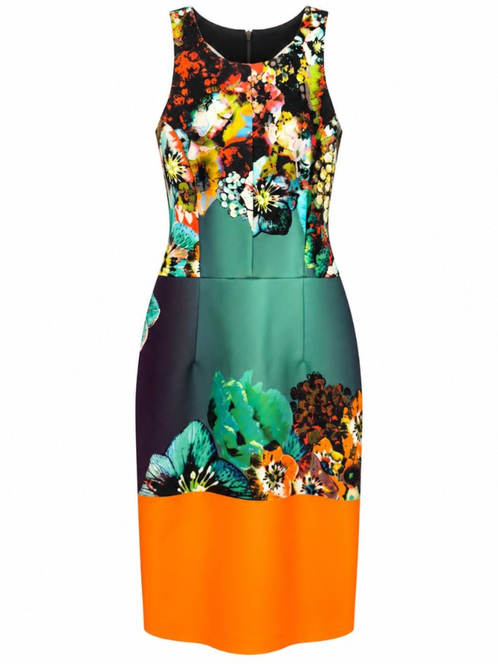 Milly Floral Colorblock Sheath Dress Orange Teal Size 10